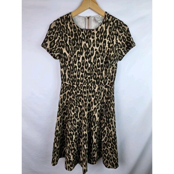 Kate Spade Womens Dress Size 2 Brown Leopard Short Sleeve Fit & Flare Mini Dress - Picture 15 of 15